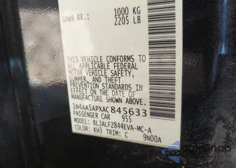 2010 Nissan Maxima 3.5 Sv from USA, damaged, VIN 1N4AA5APXAC845633